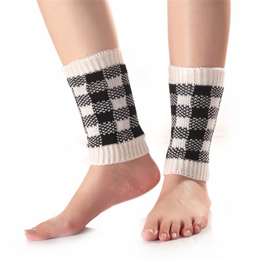 Fall Winter Color Mixing Plaid Short Paragraph Socks Knitted Wool Gloves For Warm Boot Covers Leggings